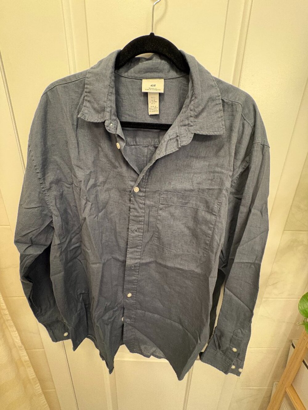 H&M Relaxed Fit Linen Blend Shirt Blue Large